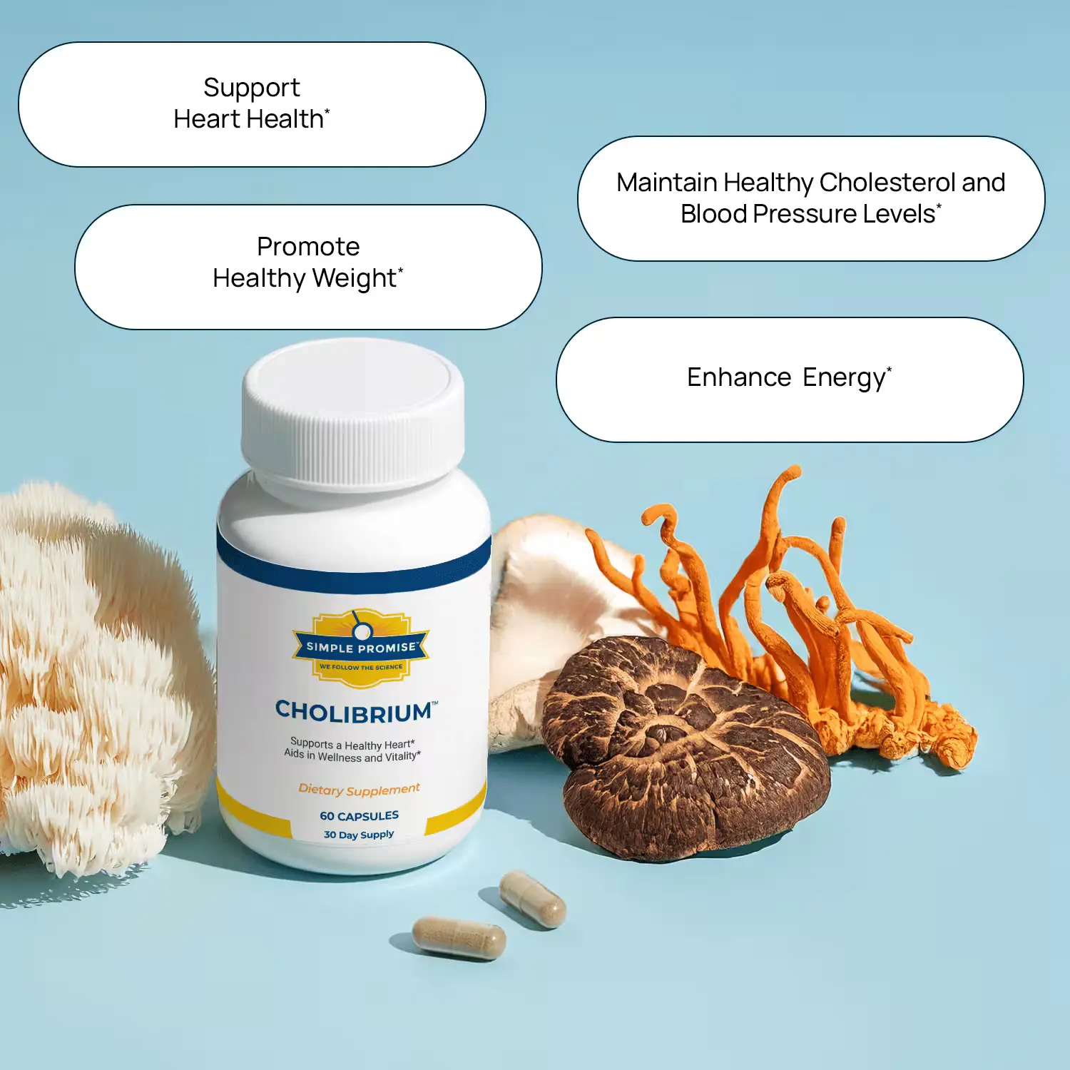 Cholibrium natural cholesterol support supplement bottles — order today with 365-day money-back guarantee
